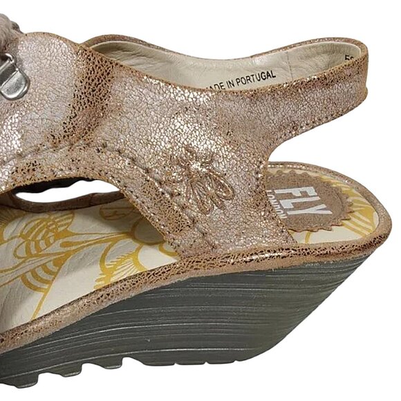 Fly London Yifa Leather Lace-up Wedge Sandals Metallic Taupe Good Cond - 39 - Picture 9 of 10